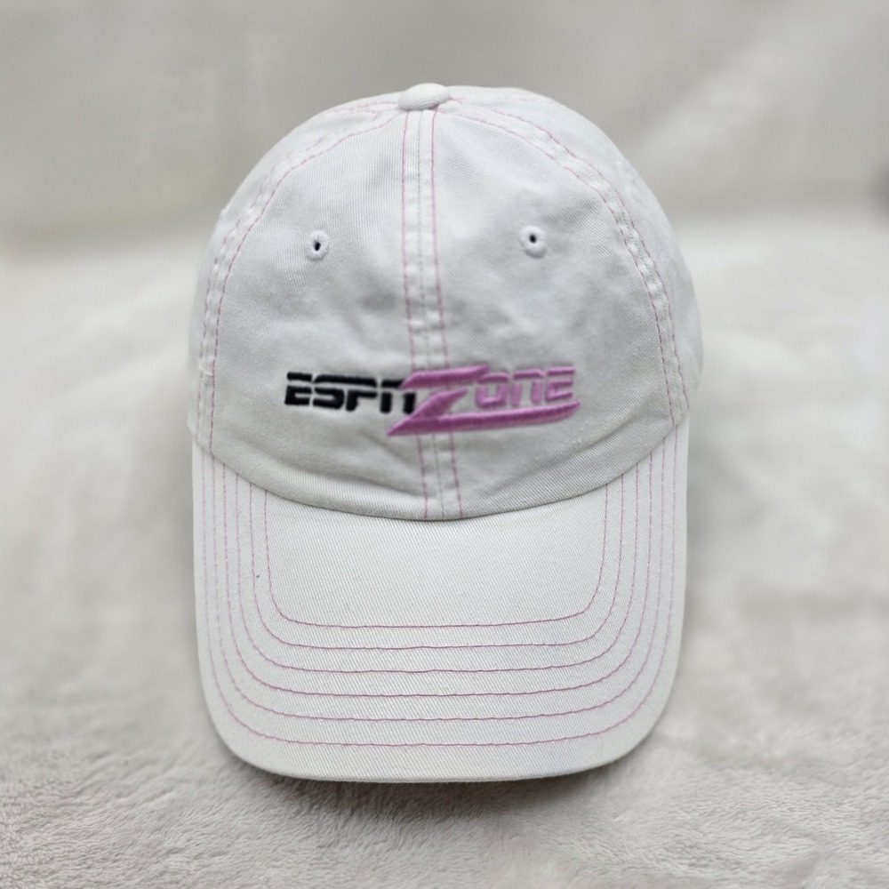 ESPN Zone Hat Cap‎ Strap Back Womens White Pink Stitching Cotton Casual Sports